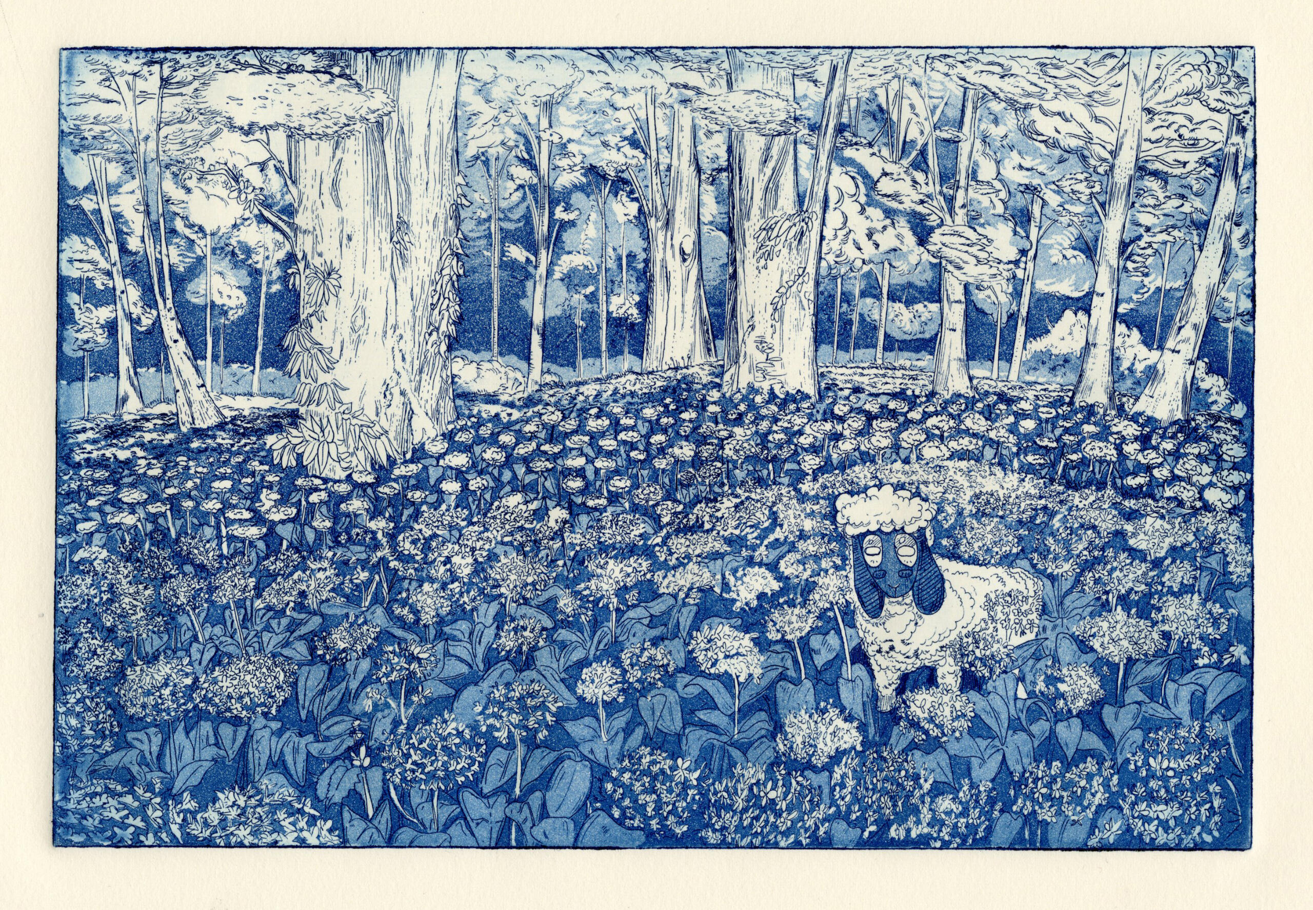 Lamb in Flower Field Etching 2022
